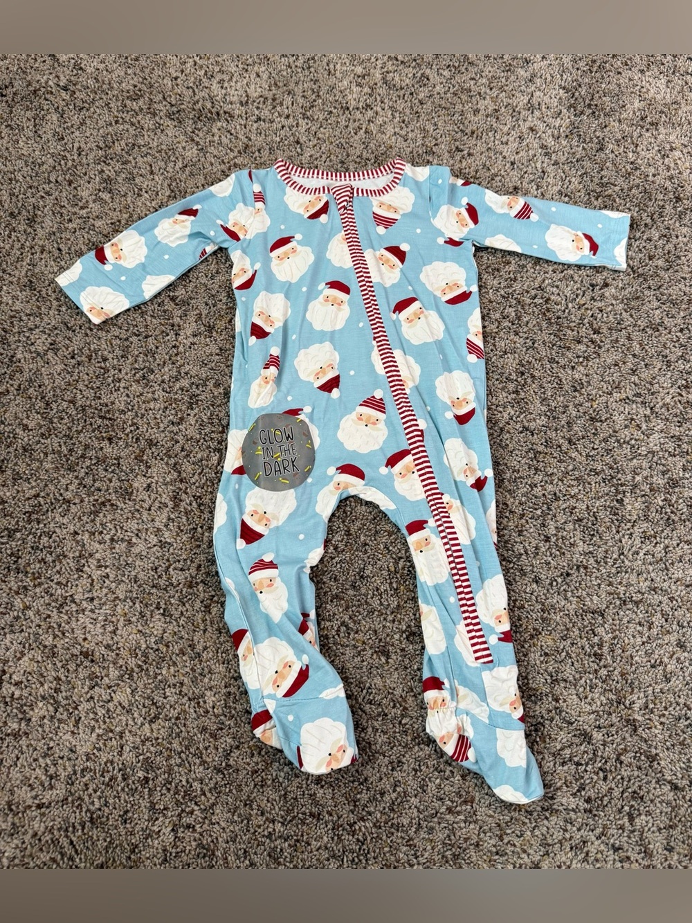 NWT Mud Pie Christmas Blue Santa Glow In The Dark Sleeper - Size 6/9 Months
